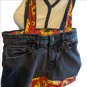 Sunflower Print Denim Jean Purse With Matching Headband